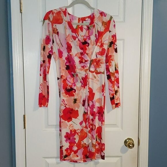 Calvin Klein floral print faux wrap dress Sz 6 - Picture 1 of 6